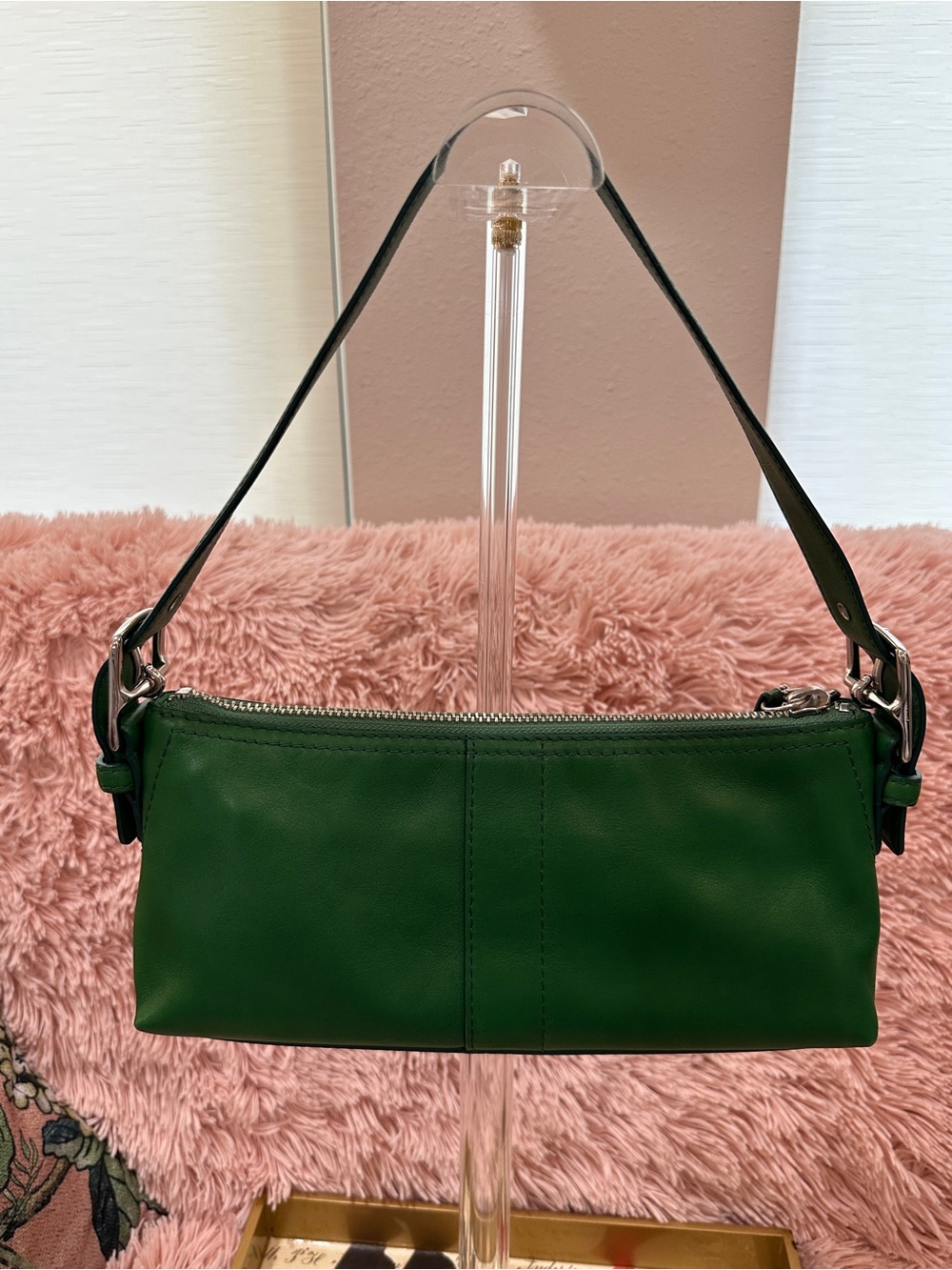 Vintage Coach Bottle Green Leather Demi Baguette Silver Hardware G055‑7461 - Picture 8 of 16